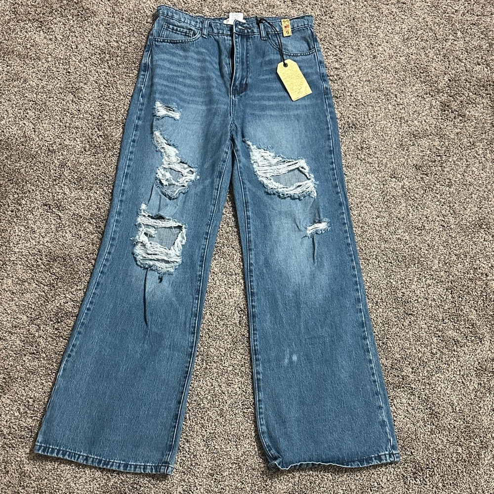 Vibrant Blue Distressed Flare Jeans